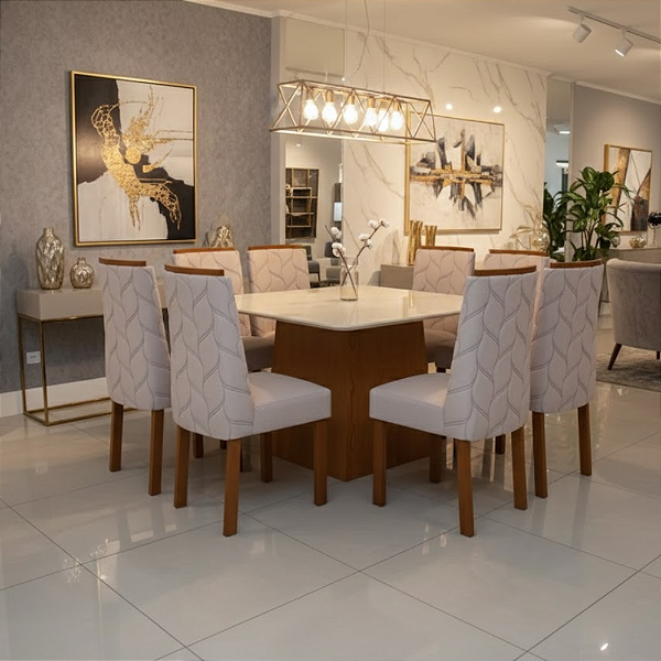 Conjunto de Mesa Nevada 8 Cadeiras Astrid capu/amendoa