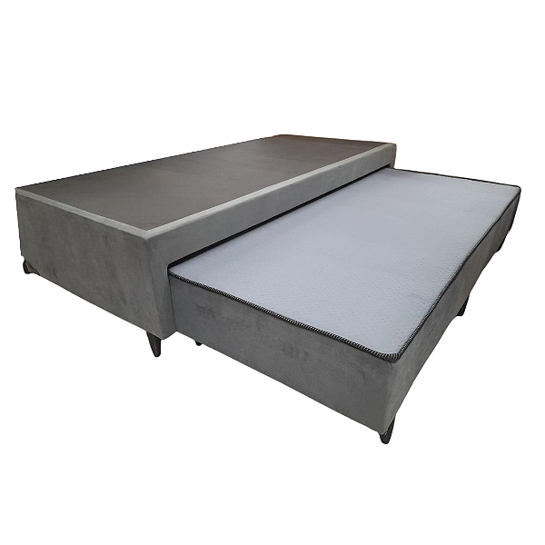 Box Bicama Solteiro com Auxiliar Sem Colchão 88x45x188 Suede Cinza