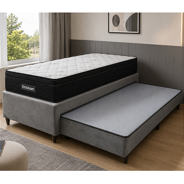 Cama Box Solteiro Bicama C/Auxiliar Ortobom Dream Superpocket 88x70x188