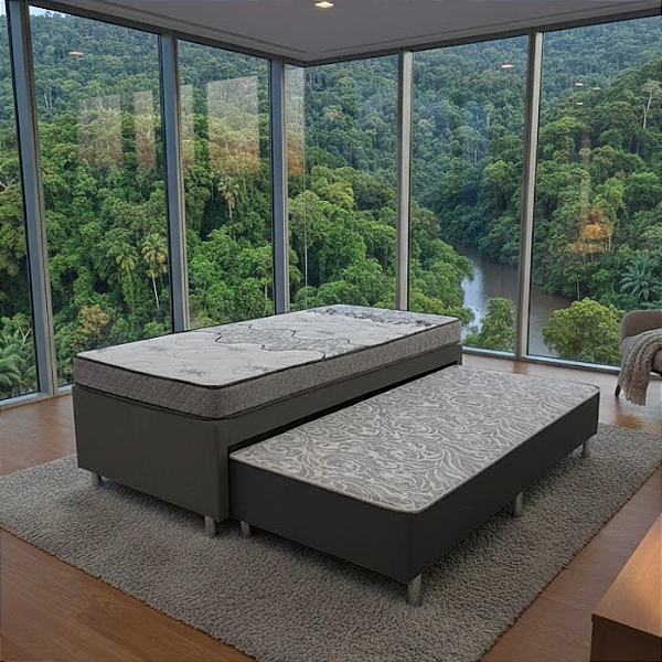 Cama Box Solteiro Bicama C/Auxiliar e Colchão D20 Dream 88x57x188 cinza