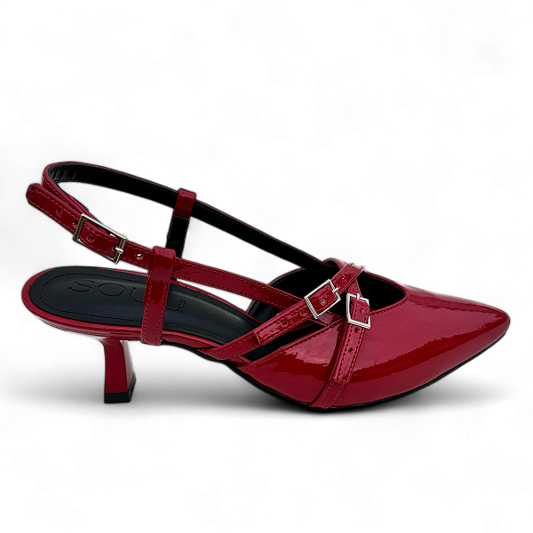 Scarpin Vermelho Verniz Salto Médio Slingback Amélia