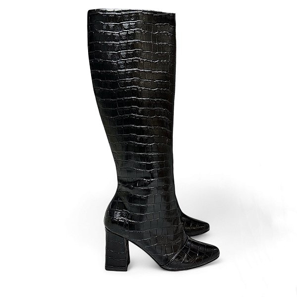 BOTA CANO LONGO CROCO SALTO BLOCO PRETO EVA