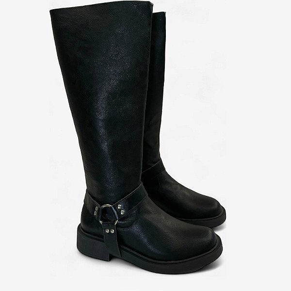 Bota Montaria Feminina Naomi Napa Preto – Estilo Biker Boot 2 em 1 com Enfeite Removível