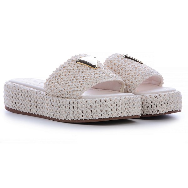 Sandália Flatform Feminina de Palha Off White Angra