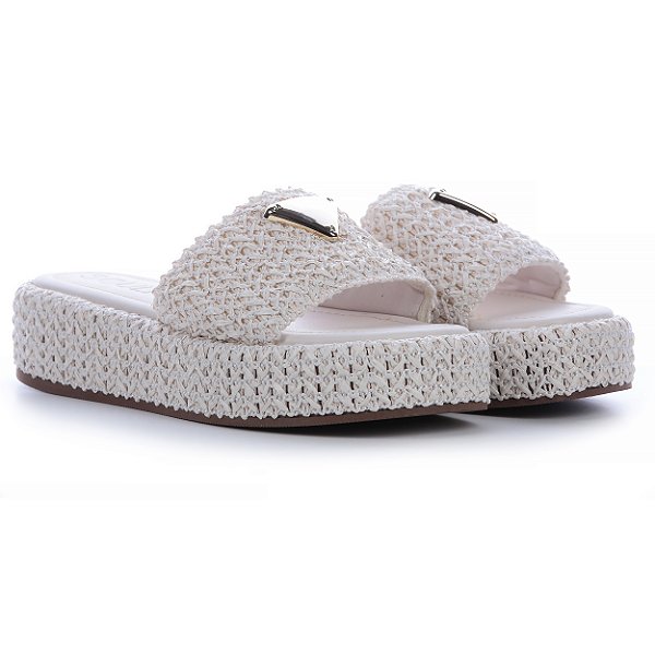 Sandália Flatform Feminina Ráfia Off White 5 cm – Soul Shoes