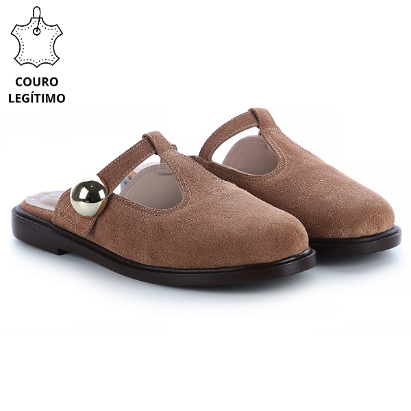 MULE FEMININA COURO CARAMELO COM TACHAS DOHA