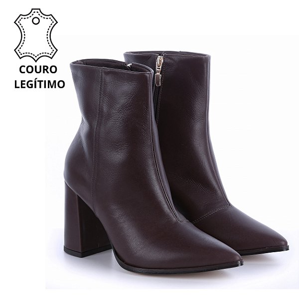 Bota Feminina Aurora em Couro Legítimo Cano Curto Café