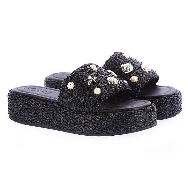 Flatform Bali Ráfia Preta