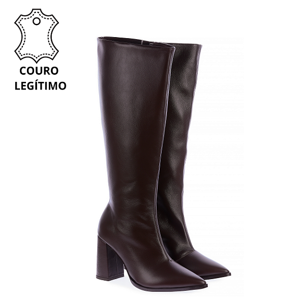BOTA LAURA CANO LONGO SALTO BLOCO COURO CAFÉ