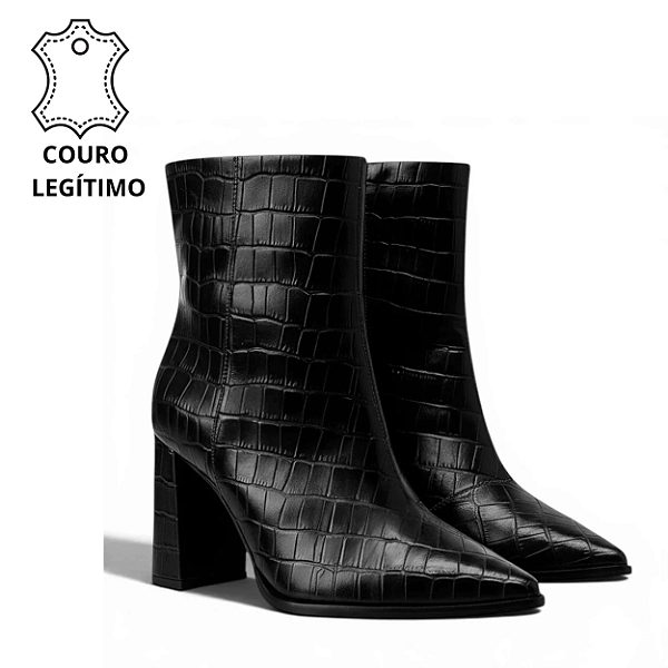 Bota Aurora em Couro Legitimo Croco Preto