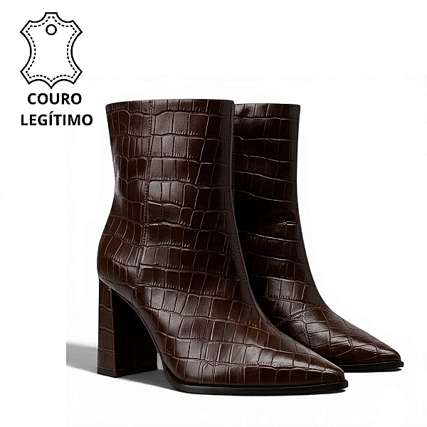 Bota Aurora em Couro Legitimo Croco Café