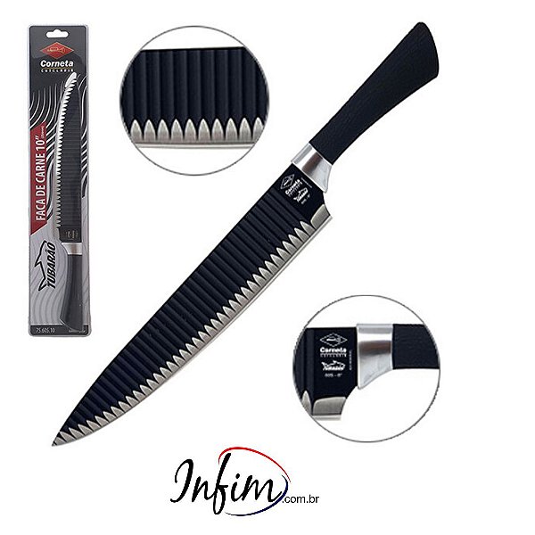 Faca Corneta Aço Inox Cabo de Plástico 10'' Modelo Tubarão