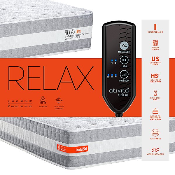 COLCHÃO QUEEN SIZE INDUCOL RELAX COM MASSAGEADOR 158x198x30cm