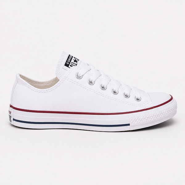 ALL STAR CHUCK TAYLOR BRANCO COM LINHA VERMELHA COURO SINTÉTICO
