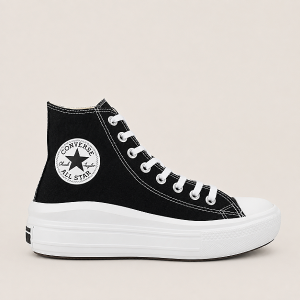 ALL STAR CHUCK TAYLOR PRETO MOVE PLATAFORMA CANO LONGO