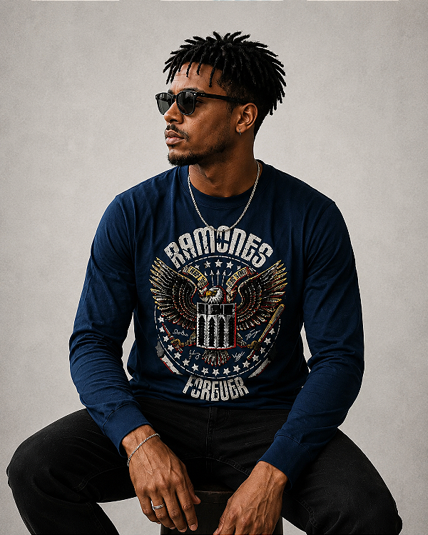 Camiseta Manga Longa Ramones Long 018 Stamp Rock Wear