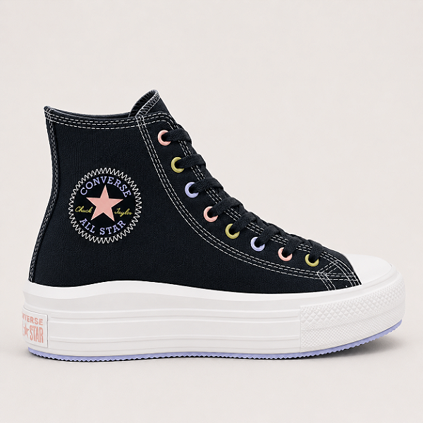Tênis All Star Plataforma Move Preto / Azul Céu 002 Cano Longo