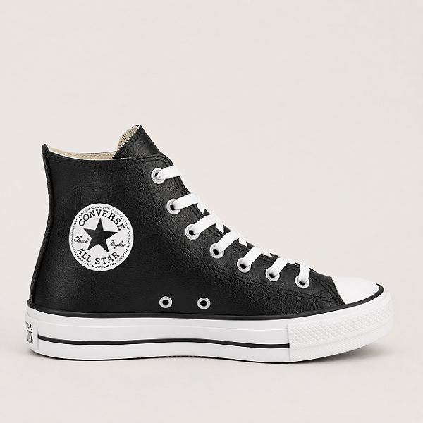 ALL STAR CHUCK TAYLOR PRETO COURO SINTÉTICO PLATAFORMA
