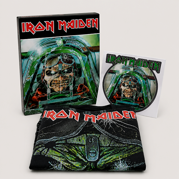 KIT EXCLUSIVO IRON MAIDEN - CAMISETA + BANDEIRA + ADESIVO