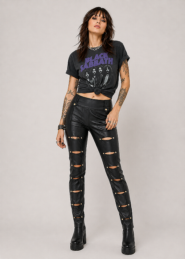 CALÇA LEGGING RASGADA C/ TARRAXAS