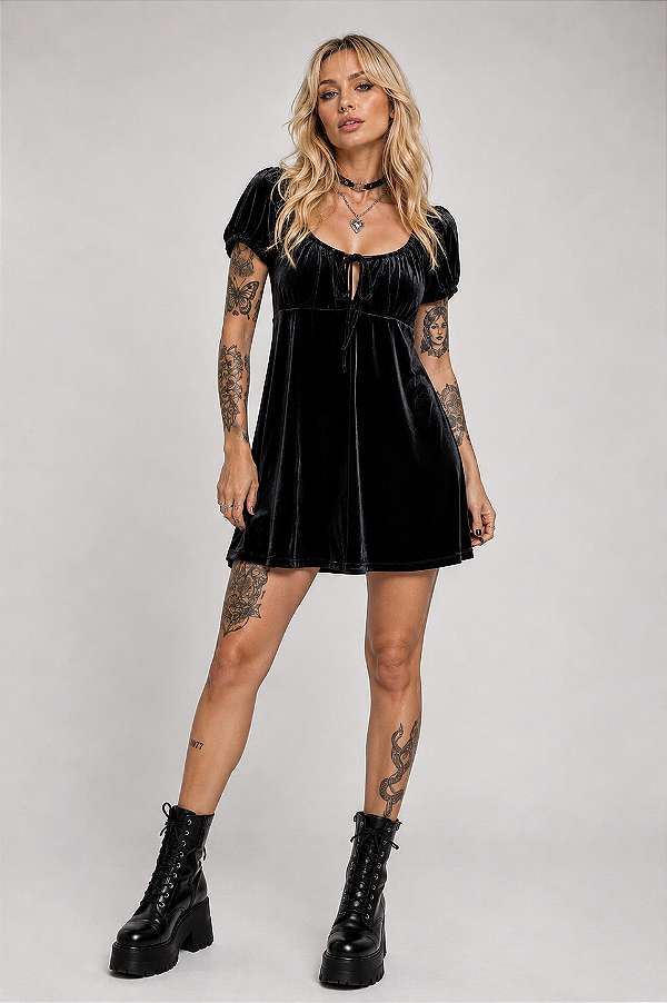 VESTIDO PRINCESA VELUDO PRETO