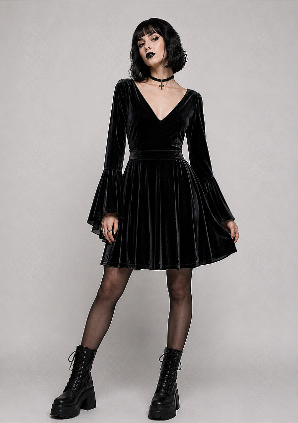 VESTIDO MANGA MORCEGO VELUDO