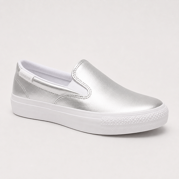 ALL STAR CHUCK TAYLOR SLIP ON PRATA COURO