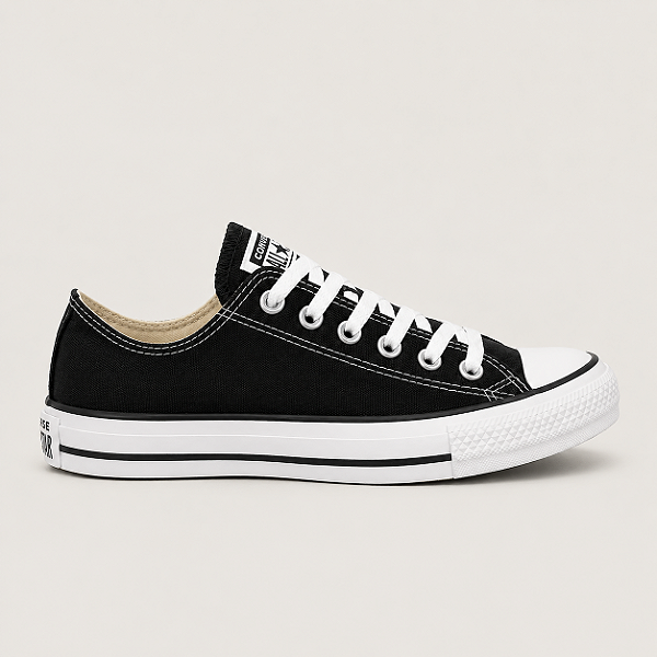 ALL STAR CHUCK TAYLOR PRETO LISTRA PRETA LONA