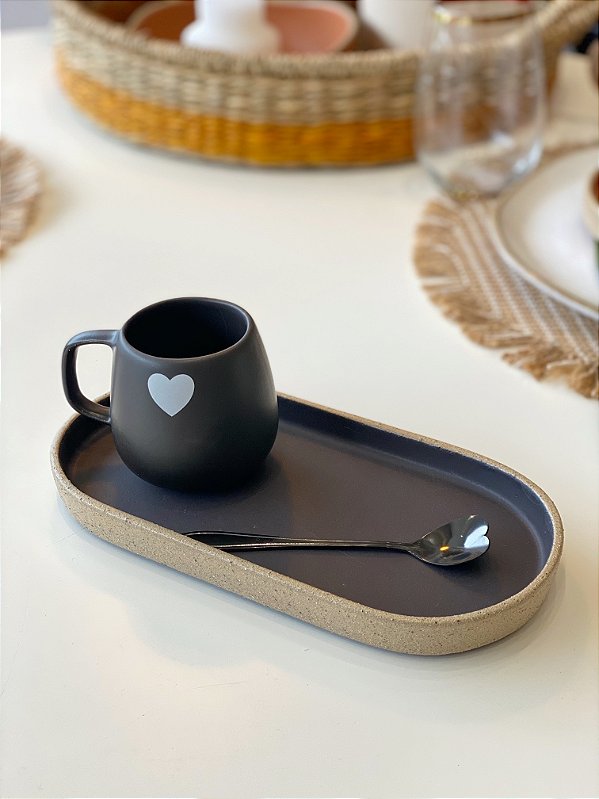 Bandeja Cerâmica Rústica Preta P