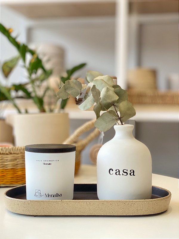 Bandeja Cerâmica Rústica Preta M