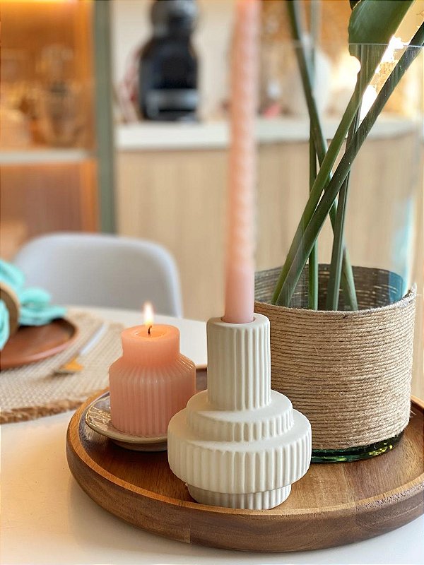 Castiçal Cerâmica Off White