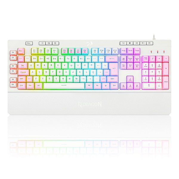 Teclado Gamer Redragon Shiva, RGB, ABNT2, White/Pink, K512WP-RGB
