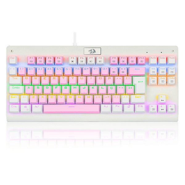 TECLADO MECANICO GAMER DARK AVENGER RAINBOW ROSA COM BRANCO SWITCH ABNT2