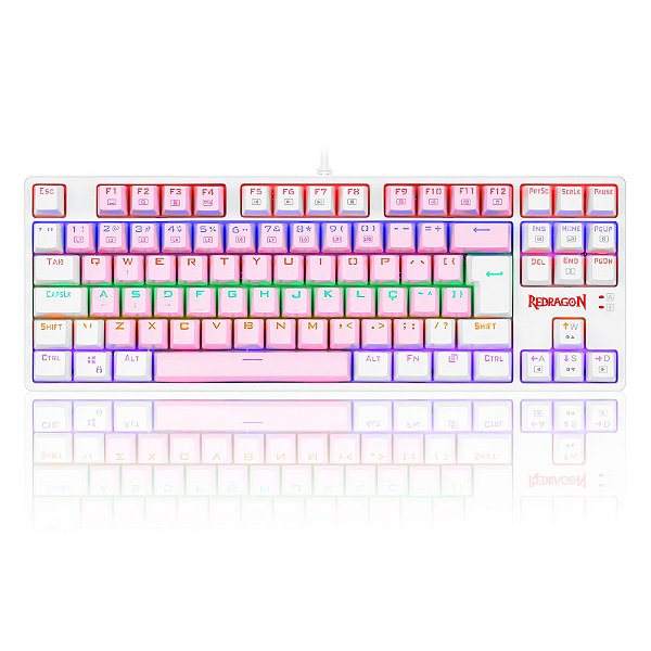 TECLADO GAMER REDRAGON DAKSA ROSA E BRANCO