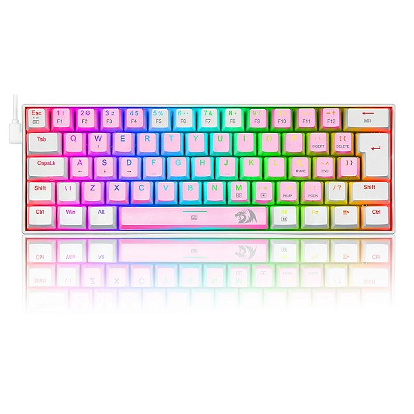 TECLADO MECÂNICO KEYBOARD REDRAGON DRAGONBORN ROSA E BRANCO RGB