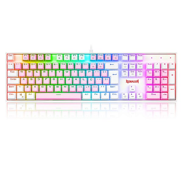 TECLADO MECÂNICO GAMER REDRAGON MITRA ROSA E BRANCO RGB