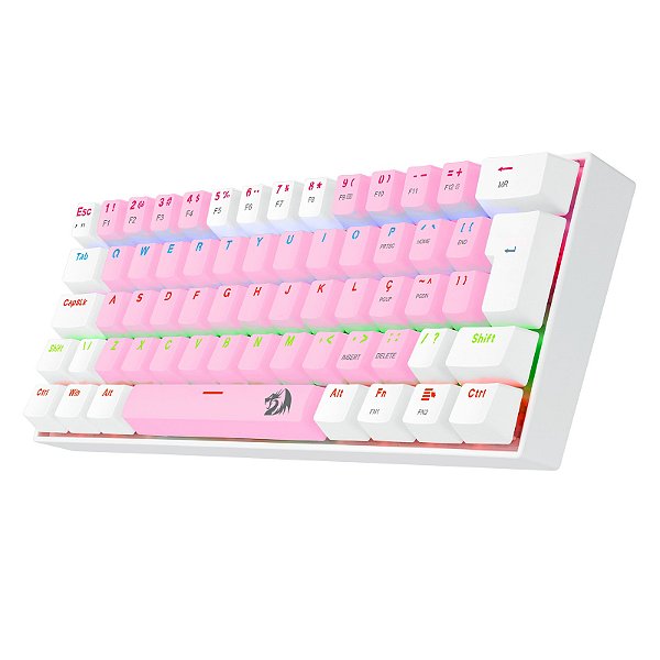 TECLADO GAMER REDRAGON LAKSHMI ROSA E BRANCO RGB