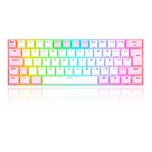 TECLADO MECANICO GAMER DRACONIC PRO RGB BRANCO E ROSA