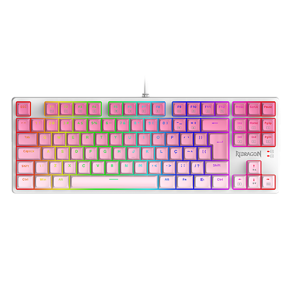 TECLADO GAMER REDRAGON DAKSA BRANCO E ROSA RGB