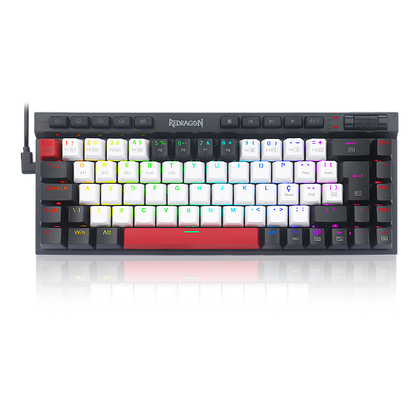 Teclado mecânico Redragon Magic-Wand Mini Pro Branco, Vermelho e Preto, Switch Brown