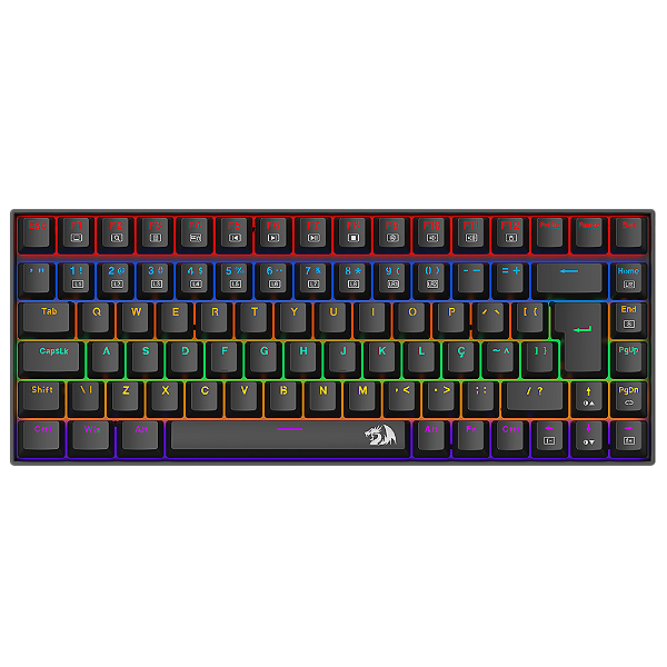 Teclado Redragon Phantom Preto Rainbow Mecânico 75% com Switch Brown