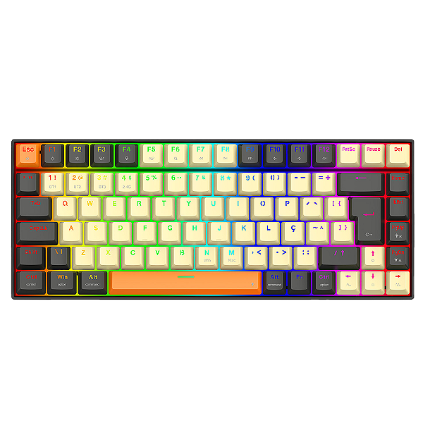 Teclado Sem Fio Redragon Phantom Pro Cinza com Creme RGB Mecânico 75% com Switch Brown