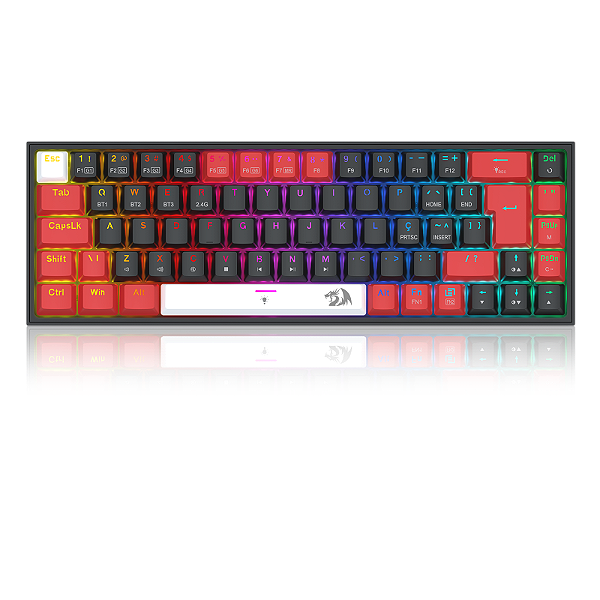 Teclado mecânico RGB Sem Fio Redragon Castor Pro Preto, vermelho e branco