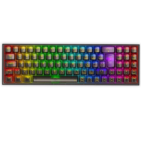 Teclado Sem Fio Redragon Pollux Pro Clear Black RGB Mecânico 78 Teclas Crystal