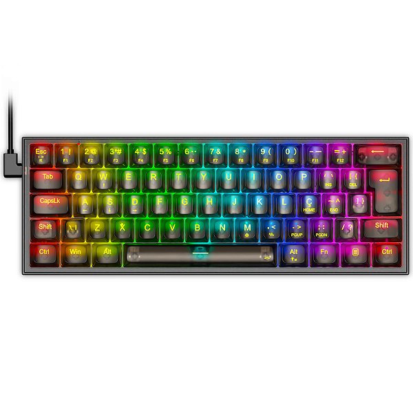 Teclado Mecânico Redragon Fizz RGB Clear Black 60%