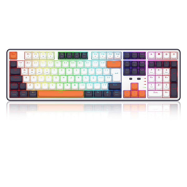 Teclado Mecânico Gamer Redragon Wyvern Pro RGB Branco, Preto e Laranja