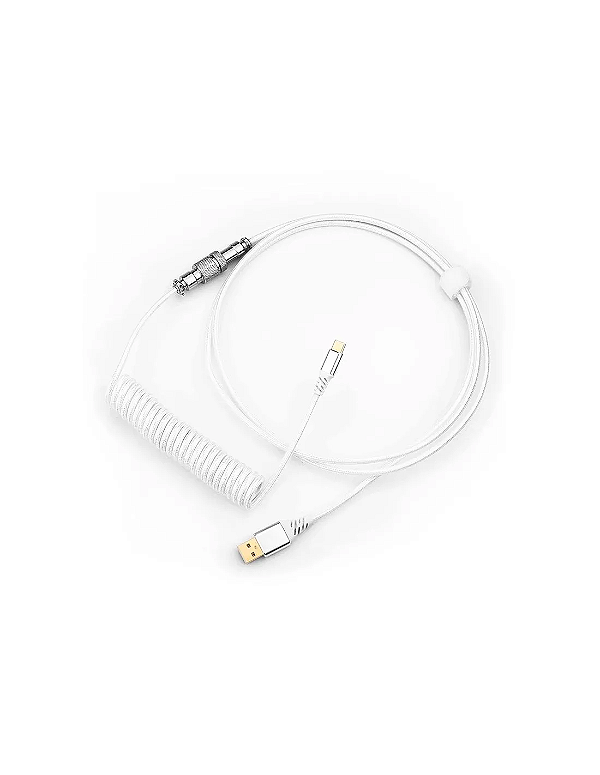 Cabo Aviador USB-C Gamer Redragon A115 WHITE – Cabo Enrolado Premium para Teclado Mecânico