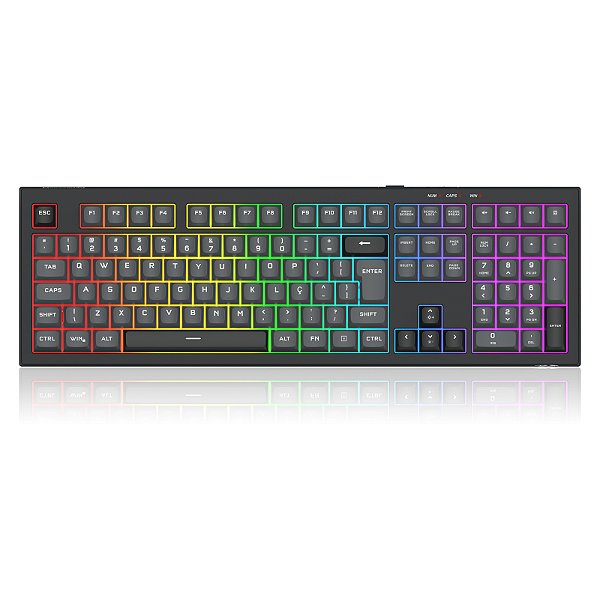 Teclado Gamer Redragon Crux Iluminação Rainbow Preto e Cinza Full Size K518R-WL-GB