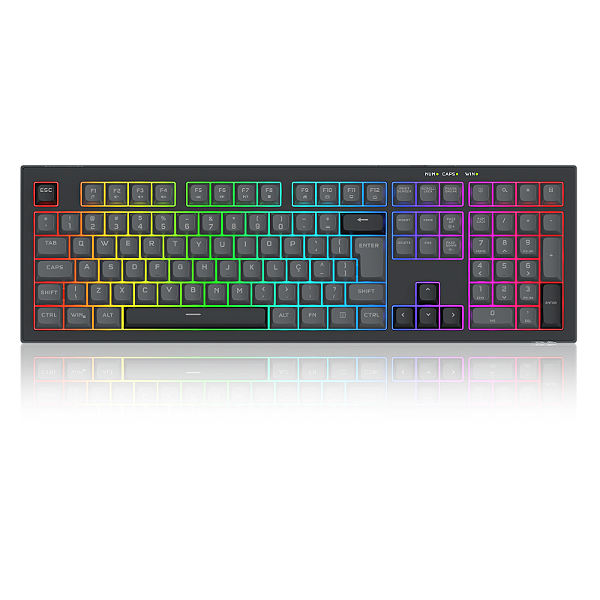 Teclado Gamer Membrana Redragon Crux RGB Preto e Cinza Full Size K518-RGB-GB