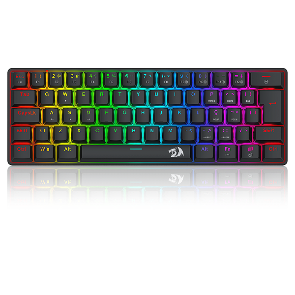 Teclado Mecânico Gamer Redragon Jax 60% – Switch Marrom, Iluminação Rainbow, USB-C, ABNT2 – K613-KB (PT-BROWN)